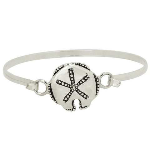 Sand Dollar Bracelet Thin Metal Hook Bangle Sea Beach Starfish Dot Edge SILVER - PalmTreeSky