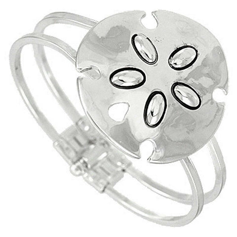 Sand Dollar Bracelet Hinge Bangle Double Bar SILVER Metal Starfish Beach SeaLife - PalmTreeSky