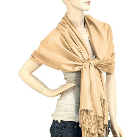 Scarf Poncho Shawl Wrap Tartan Ruana Pashmina Spring Summer Solid Camel Cover - PalmTreeSky