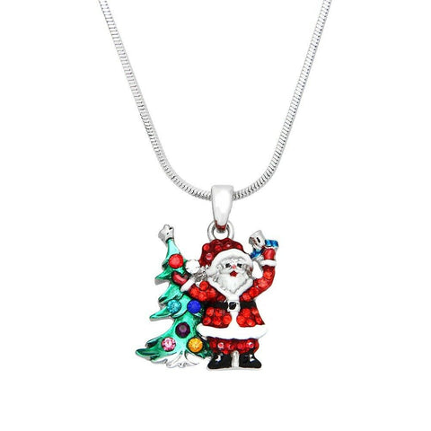 Santa Necklace Charm Christmas Holiday Stocking Candy Cane Tree Silver Red - PalmTreeSky
