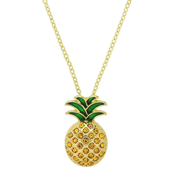 Pineapple Necklace Crystal Rhinestones Fruit Welcome Charm Pendant GOLD YELLOW - PalmTreeSky