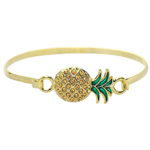 Pineapple Bracelet Pave Rhinestone Hinge Bangle Welcome Home Fruit GOLD GREEN - PalmTreeSky