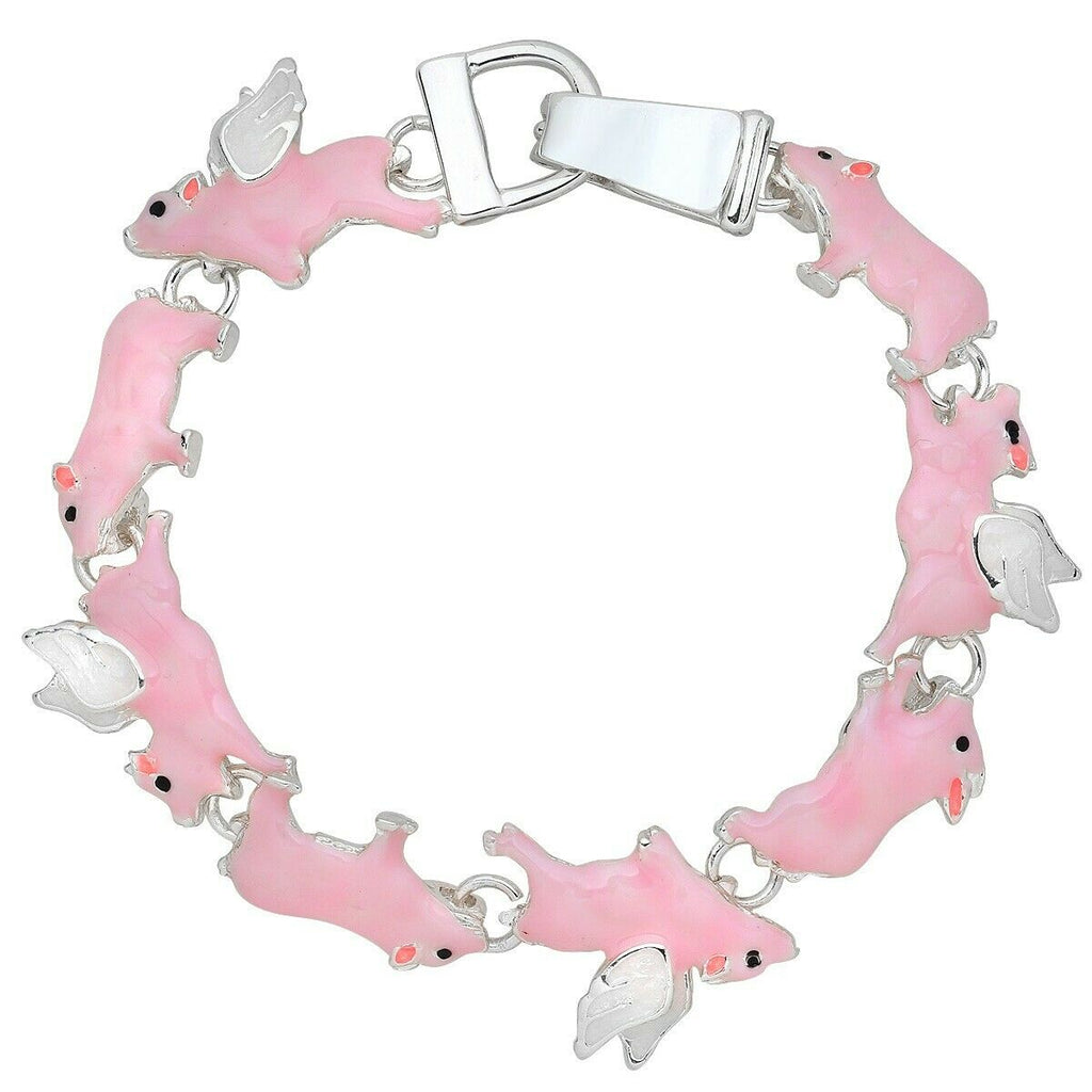 Pig Bracelet Chain Link Magnetic Clasp Angel Wings Animal Pet Farm Barn Jewelry - PalmTreeSky