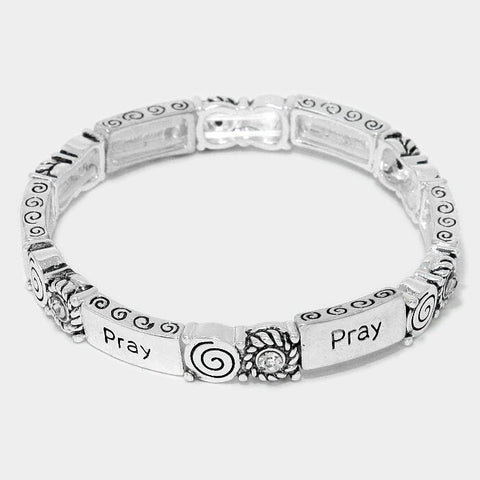 Pray Bracelet Stretch Bangle Filigree Faith Hope SILVER  Love Religious Jewelry - PalmTreeSky