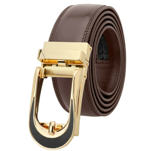 Ratchet Belt Genuine Leather Mens Men 19 STYLES No Hole Trim to Fit Buckle Dress - PalmTreeSky