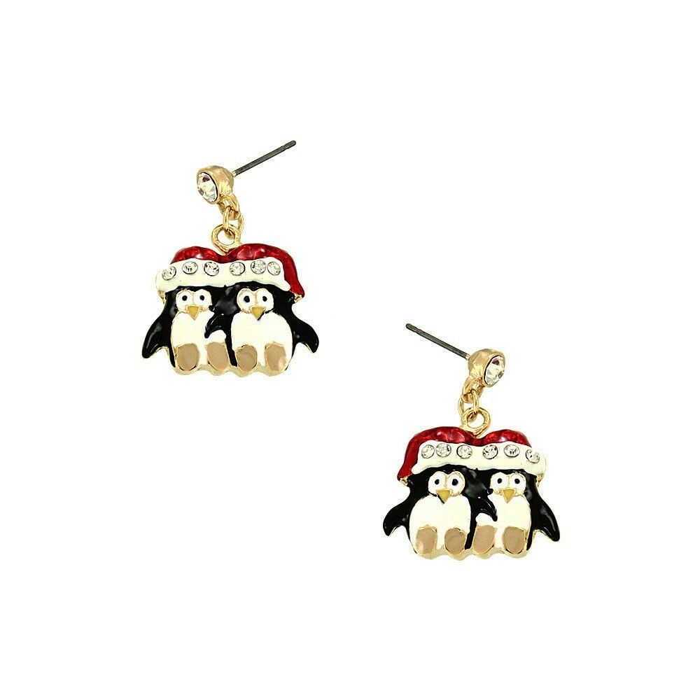 Penguin Earrings Winter Skating Ice Water Holiday Christmas Jewelry SILVER WHITE - PalmTreeSky