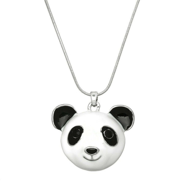 Panda Necklace Pendant Bear Bamboo Tree Leaf Zoo Enamel Face Eyes BLACK WHITE - PalmTreeSky