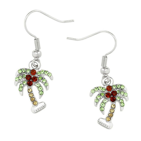 Palm Tree Earrings Beach Rhinestone Small Drop Dangle SILVER RED Surf Jewelry - PalmTreeSky