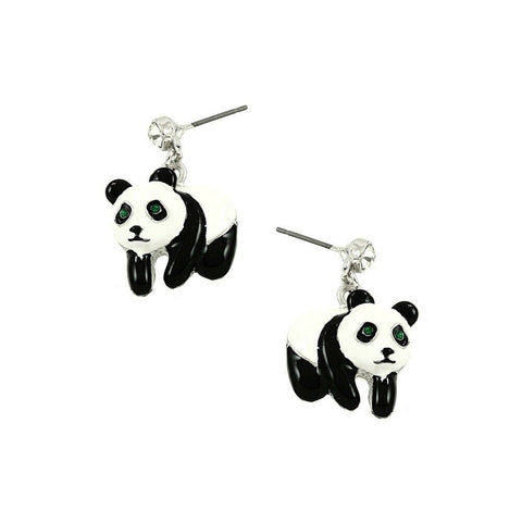 Panda Earrings Pave Stud Post Bear Animal Bamboo Tree Drop Dangle BLACK WHITE - PalmTreeSky