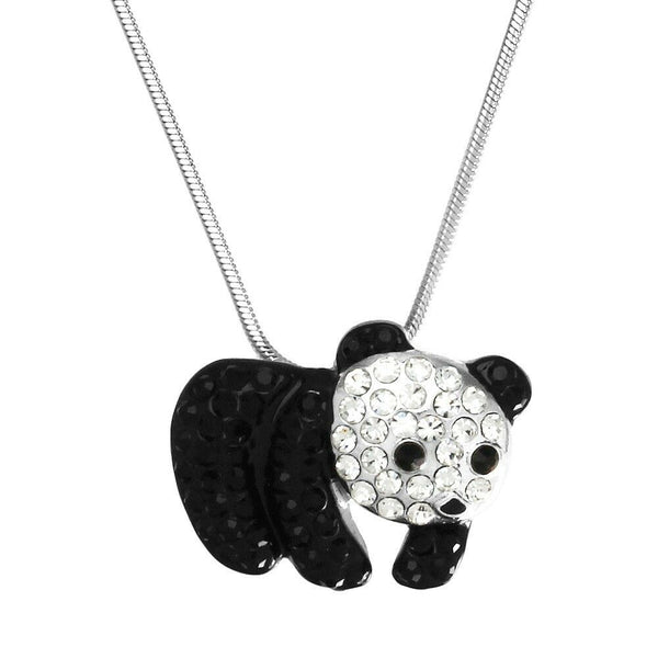 Panda Necklace Pendant Bear Bamboo Tree Leaf Rhinestone Crystals BLACK WHITE - PalmTreeSky