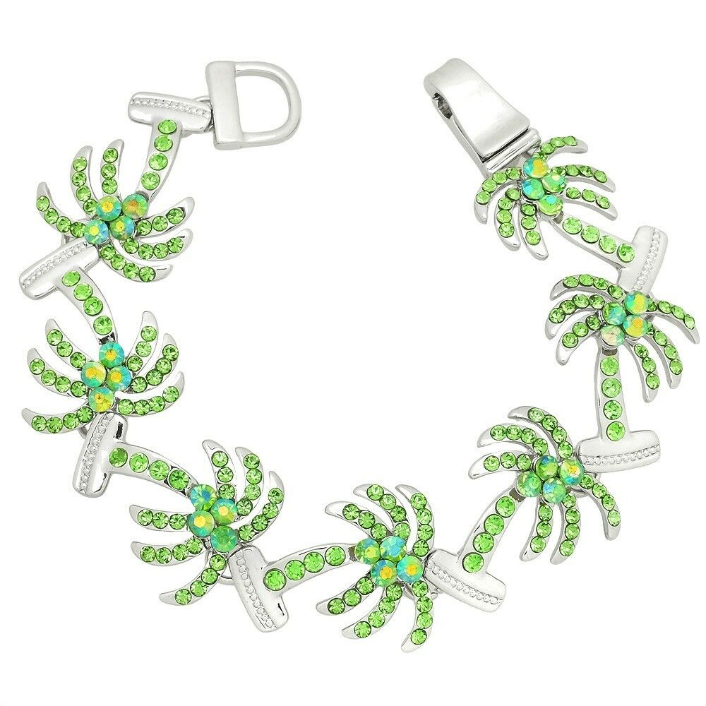 Palm Tree Bracelet Chain Link Magnetic Closure Clasp Sea Life SILVER GREEN - PalmTreeSky