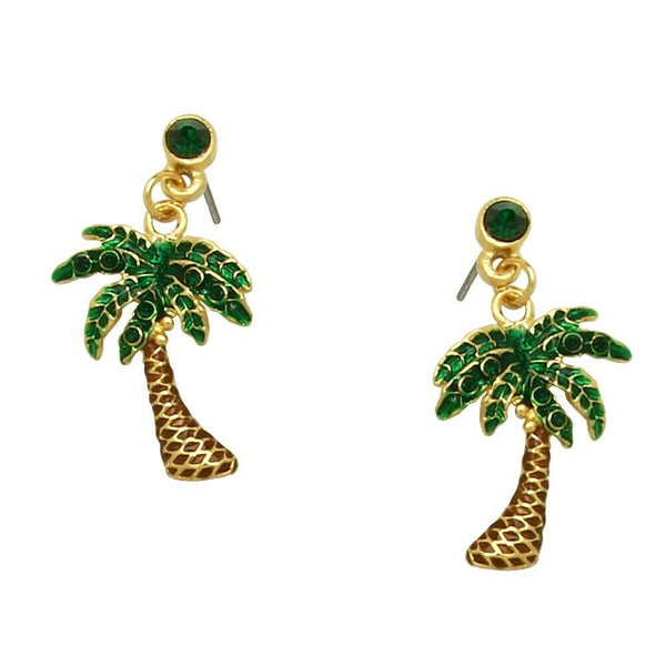 Palm Tree Earrings Pave Rhinestone Stud Post Sea Life Beach Tropical Jewelry - PalmTreeSky