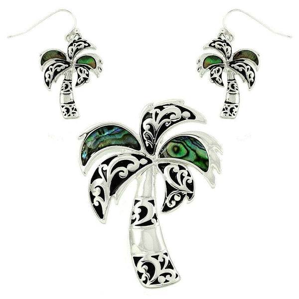 Palm Tree Jewelry Matching Sets PICK STYLE Necklace Bracelet Earrings ABALONE - PalmTreeSky