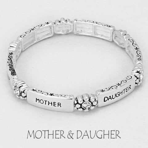 Mother Daughter Bracelet SILVER Rhinestone Love Family Filigree Message Jewelry - PalmTreeSky