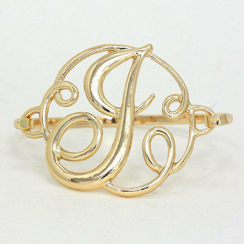 Monogram Initial Bangle Bracelet GOLD 1.75"Letter J Hinge Bangle Metal Jewelry - PalmTreeSky