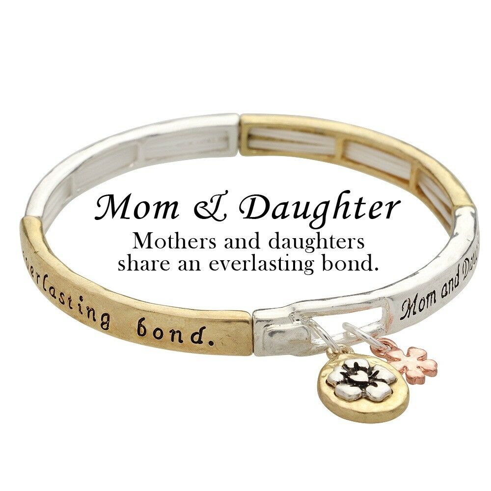 Mother Daughter Bracelet Mom Child Flower Everlasting Message TWO TONE MULTI - PalmTreeSky