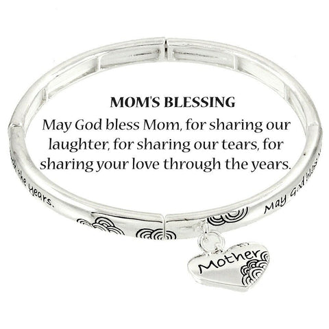 Mom Bracelet Mother Heart Charm Stretch Swirl SILVER Inspiration Message Jewelry - PalmTreeSky