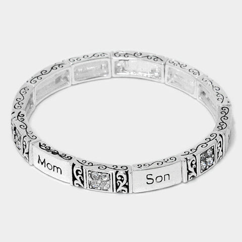 Mom Son Bracelet Stretch Bangle Filigree Mother SILVER Inspire Family Jewelry - PalmTreeSky