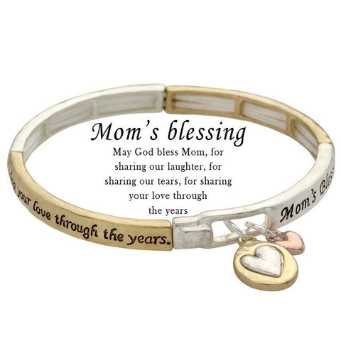 Mom Bracelet Moms's Blessing Mother Religious Love Laugh Message TWO TONE MULTI - PalmTreeSky