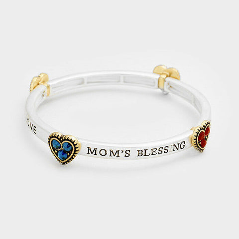 Mom's Blessing Bracelet Our Love Our Tears Stretch Pave Heart SILVER MULTI Gift - PalmTreeSky