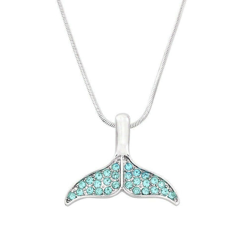 Mermaid Necklace Whale Tail Pendant Pave Rhinestone Sea Swim SILVER TURQUOISE - PalmTreeSky