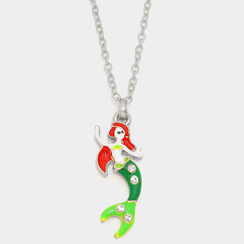 Mermaid Necklace Tiny Pendant 1.5x.5" Beach Girl Sea Life SILVER Surfer Jewelry - PalmTreeSky