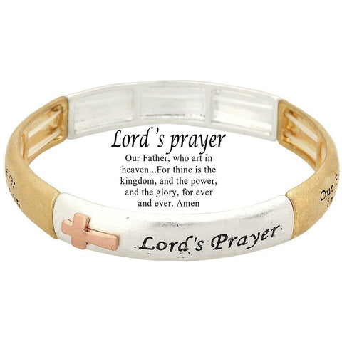 Lord's Prayer Bracelet Our Father Heaven Cross Stretch Faith Religious TWO TONE - PalmTreeSky