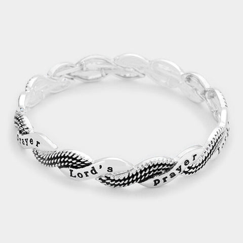 Lord's Prayer Bracelet Prayer Bangle Twisted Stretch Silver Courage Wisdom - PalmTreeSky