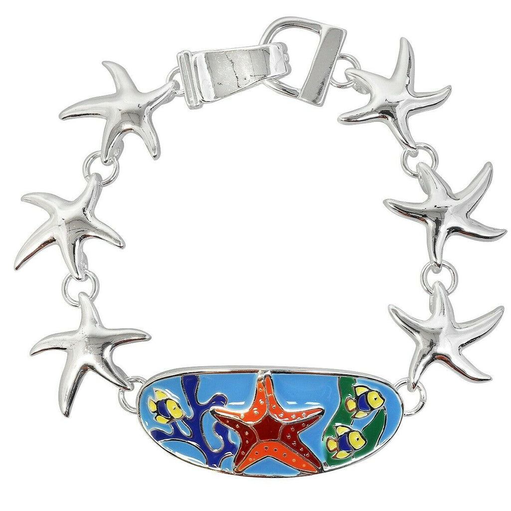 Magnetic Bracelet Starfish Sea Metal SILVER Enamel Painted Ocean Beach Jewelry - PalmTreeSky