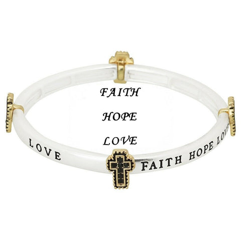 Love Hope Faith Bracelet Stretch Bangle Pave Cross Charm Religious SILVER BLACK - PalmTreeSky