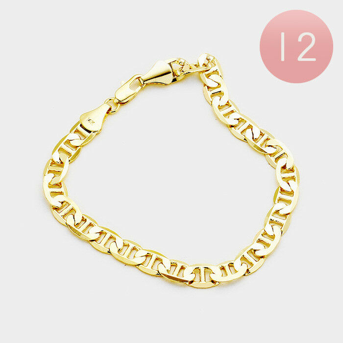 Mens Bracelet Womens Unisex Mariner Chain 7mm Wide 8"L GOLD PLATED One Piece - PalmTreeSky