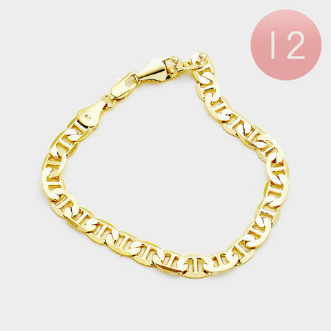 Mens Bracelet Womens Unisex Mariner Chain 7mm Wide 8"L GOLD PLATED One Piece - PalmTreeSky