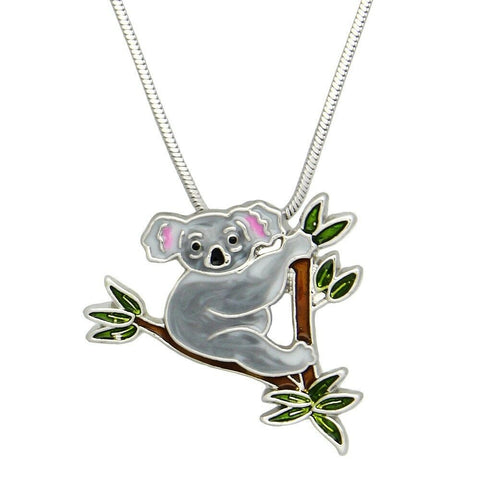 Koala Necklace Enamel Bear Animal Bamboo Tree Charm Pendant SILVER Jewelry - PalmTreeSky