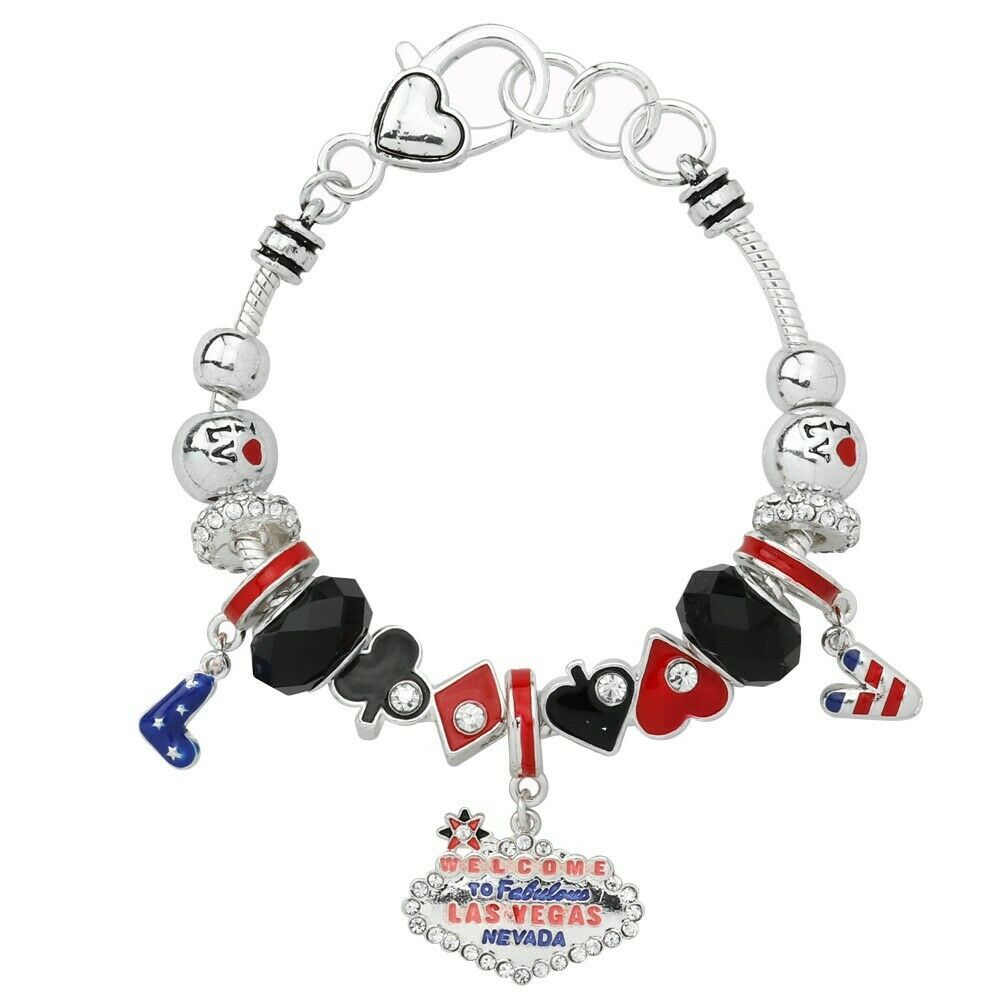 Las Vegas Bracelet Multi Sliding Bead Gamble Poker Cards Dice Heart Clover Spade - PalmTreeSky