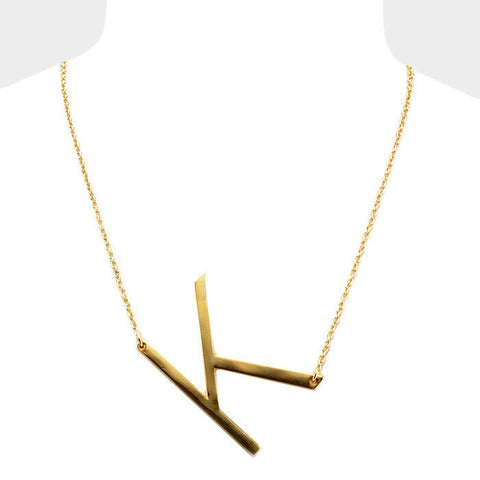 Initial Necklace Side Letter K Thin Large Monogram 1.75" Personalized Name GOLD - PalmTreeSky