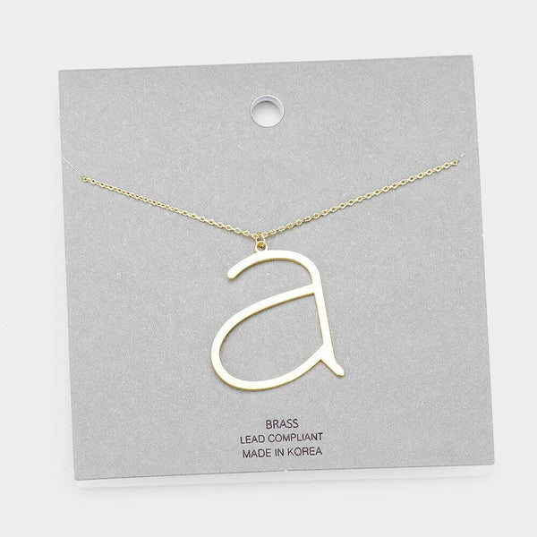 Initial Necklace Monogram Brass Lower Case Large Letter Name Chain SILVER GOLD - PalmTreeSky