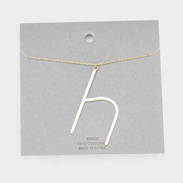 Initial Necklace Monogram Brass Lower Case Large Letter Name Chain SILVER GOLD - PalmTreeSky