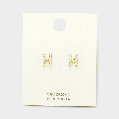 Initial Earrings Monogram Letter H Stud Post Cubic Zirconia Tiny Small GOLD - PalmTreeSky