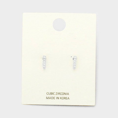 Initial Earrings Monogram Letter I Stud Post Cubic Zirconia Tiny Small SILVER - PalmTreeSky