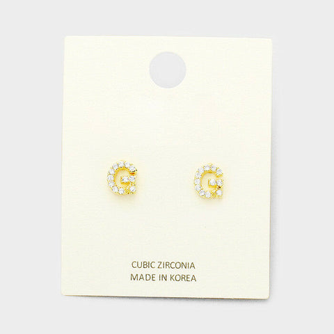 Initial Earrings Monogram Letter G Stud Post Cubic Zirconia Tiny Small GOLD - PalmTreeSky