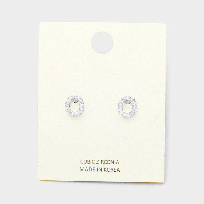 Initial Earrings Monogram Letter O Stud Post Cubic Zirconia Tiny Small SILVER - PalmTreeSky