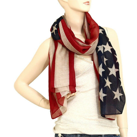 American Flag Scarf Lightweight Stars Stripes RED BLUE 72" Long x36" Wide USA - PalmTreeSky