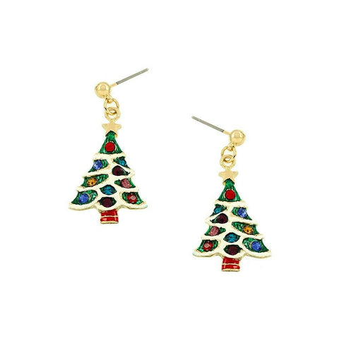 Christmas Tree Earrings Stud Post Drop Holiday Party Gifts GOLD MULTI Jewelry - PalmTreeSky