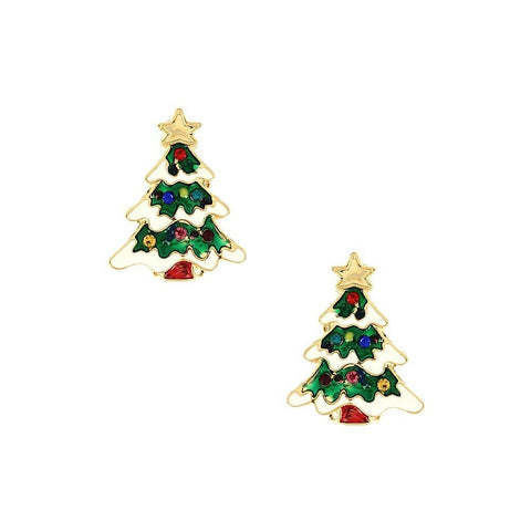 Christmas Tree Earrings Santa Claus CLIP ONS Holiday Party Gifts Holly Gold Grn - PalmTreeSky