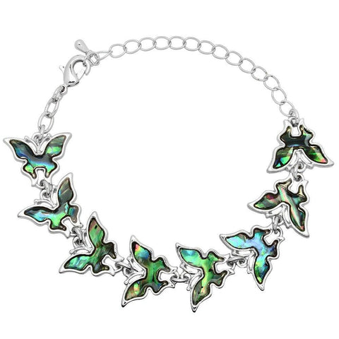 Butterfly Bracelet Metal Chain Link Abalone Shell Sea Life Surfer Jewelry SILVER - PalmTreeSky