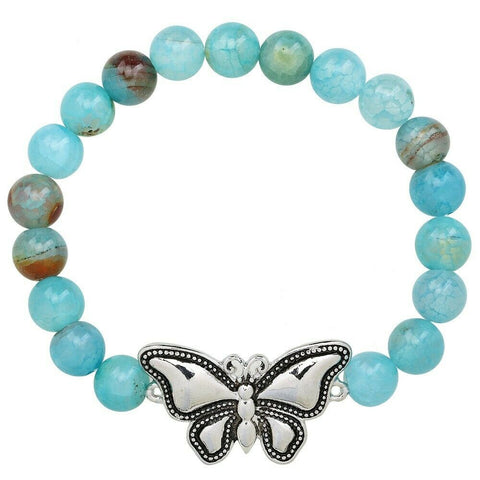 Butterfly Bracelet 28 COLORS Stretch Bead Bracelet Metal Charm 8mm Natural Stone - PalmTreeSky