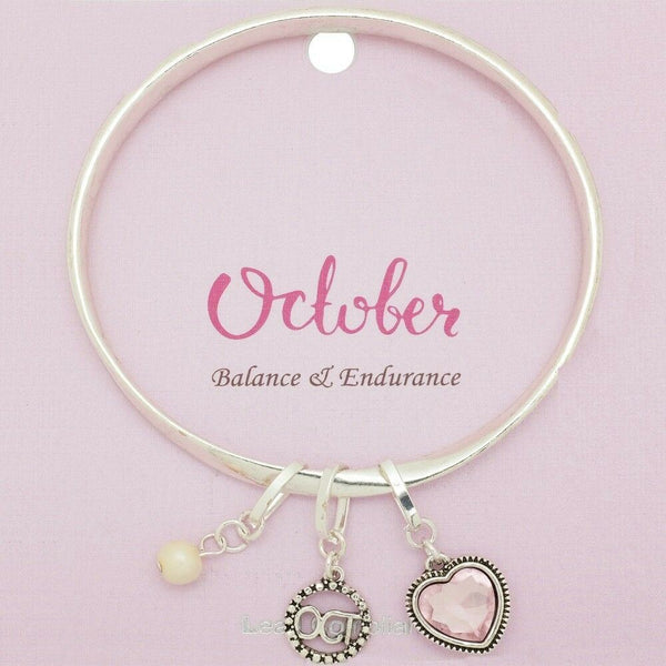 Birthstone Bracelet October Birthday Gift Inspirational Message Bangle Balance - PalmTreeSky