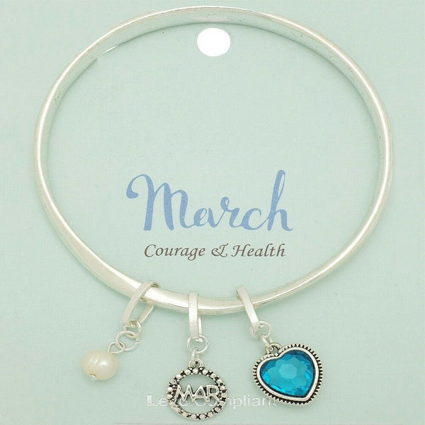 Birthstone Bracelet March Birthday Gift Inspirational Message Bangle Health - PalmTreeSky