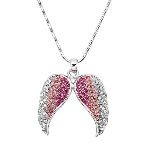 Angel Wing Necklace Pave Rhinestone SILVER PINK Pendant Faith Hope Jewelry - PalmTreeSky