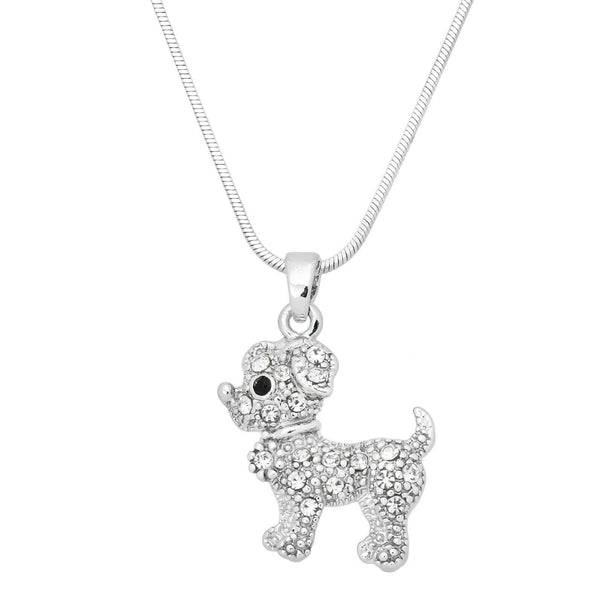 Dog Charm Necklace Pet Doggie Animal Friend Tail Crystal Rhinestones SILVER CLR - PalmTreeSky